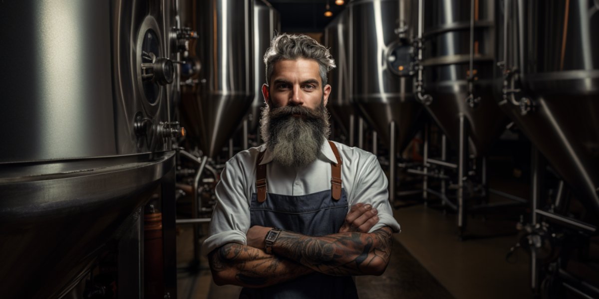 Premium Photo | Bearded hipster male with tattoos on his arms, dressed in a  black t shirt and top hat drinks craft bottled beer.